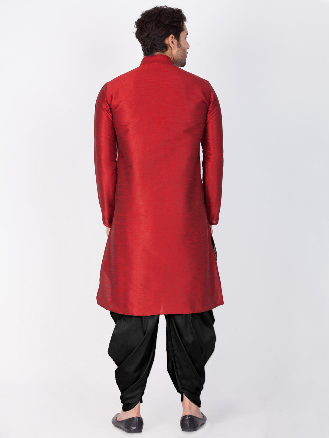 Men's Maroon Cotton Silk Blend Kurta and Dhoti Pant Set