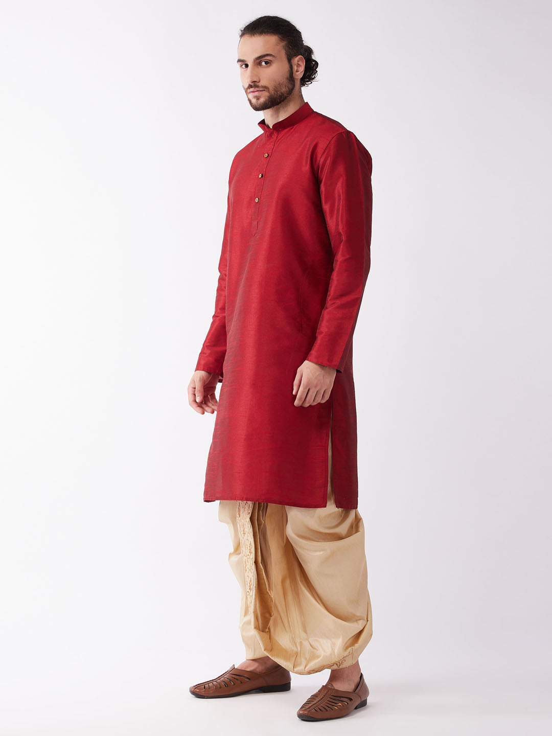 Men Maroon Regular Kurta With Dhoti Pants