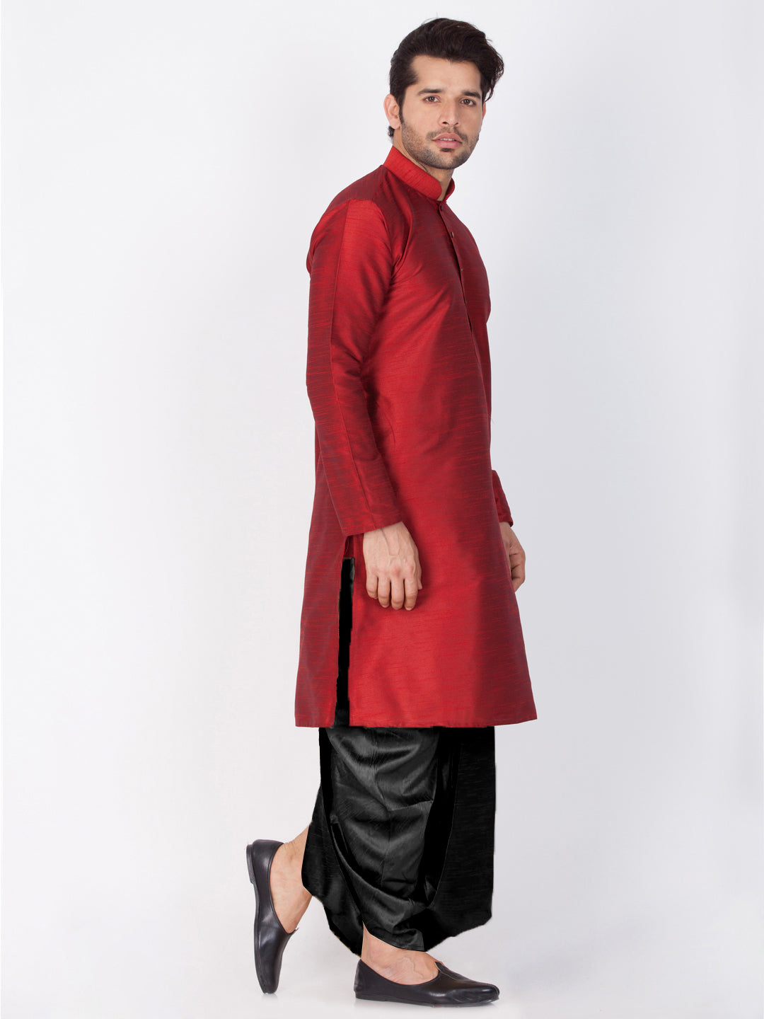 Men's Maroon Cotton Silk Blend Kurta and Dhoti Pant Set