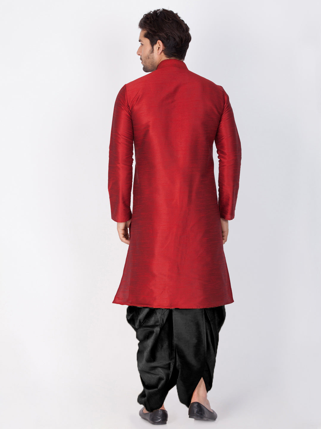 Men's Maroon Cotton Silk Blend Kurta and Dhoti Pant Set