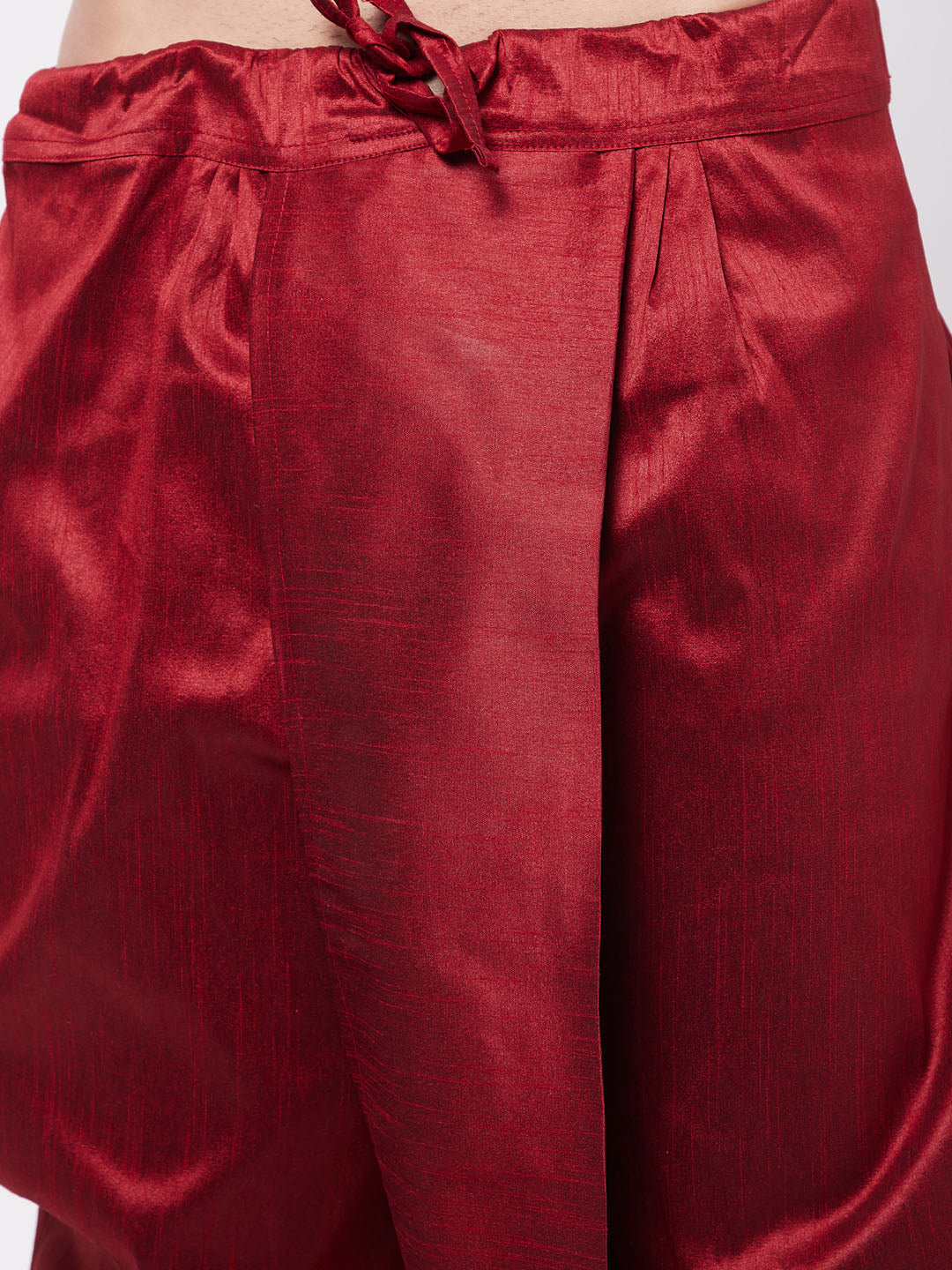 Men's Maroon Silk Blend Kurta And Dhoti Set