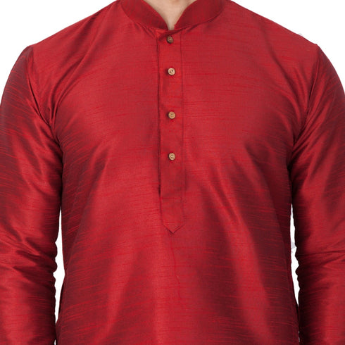 Men's Maroon Cotton Silk Blend Kurta and Pyjama Set