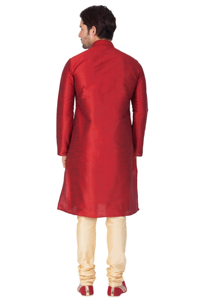 Men's Maroon Cotton Silk Blend Kurta and Pyjama Set