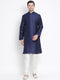 Men's Dark Blue Cotton Silk Blend Kurta and Pyjama Set
