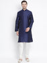 Men's Dark Blue Cotton Silk Blend Kurta and Pyjama Set
