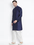 Men's Dark Blue Cotton Silk Blend Kurta and Pyjama Set