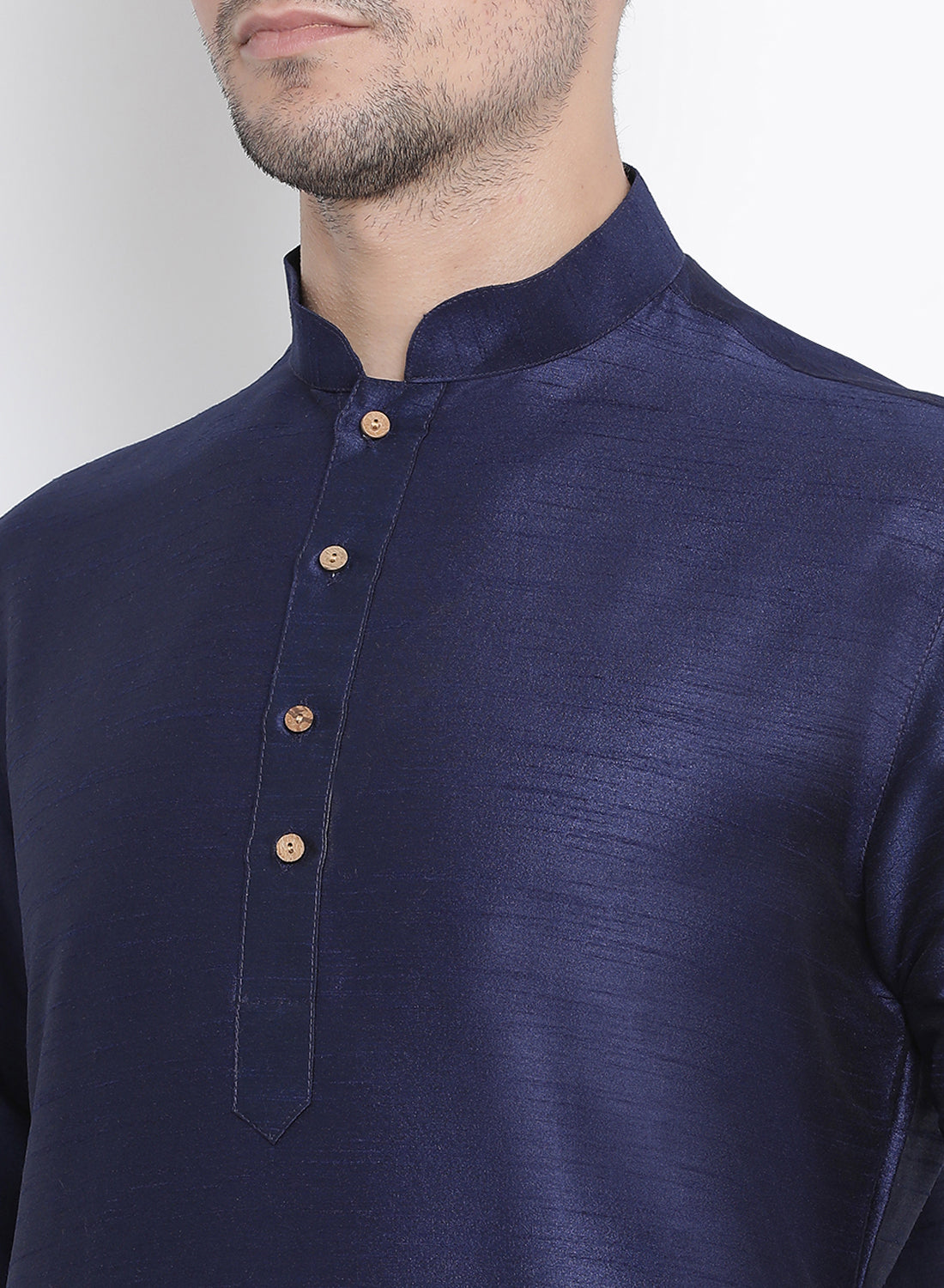 Men's Dark Blue Cotton Silk Blend Kurta and Pyjama Set