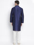 Men's Dark Blue Cotton Silk Blend Kurta and Pyjama Set