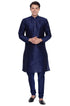Men's Dark Blue Cotton Silk Blend Kurta and Pyjama Set
