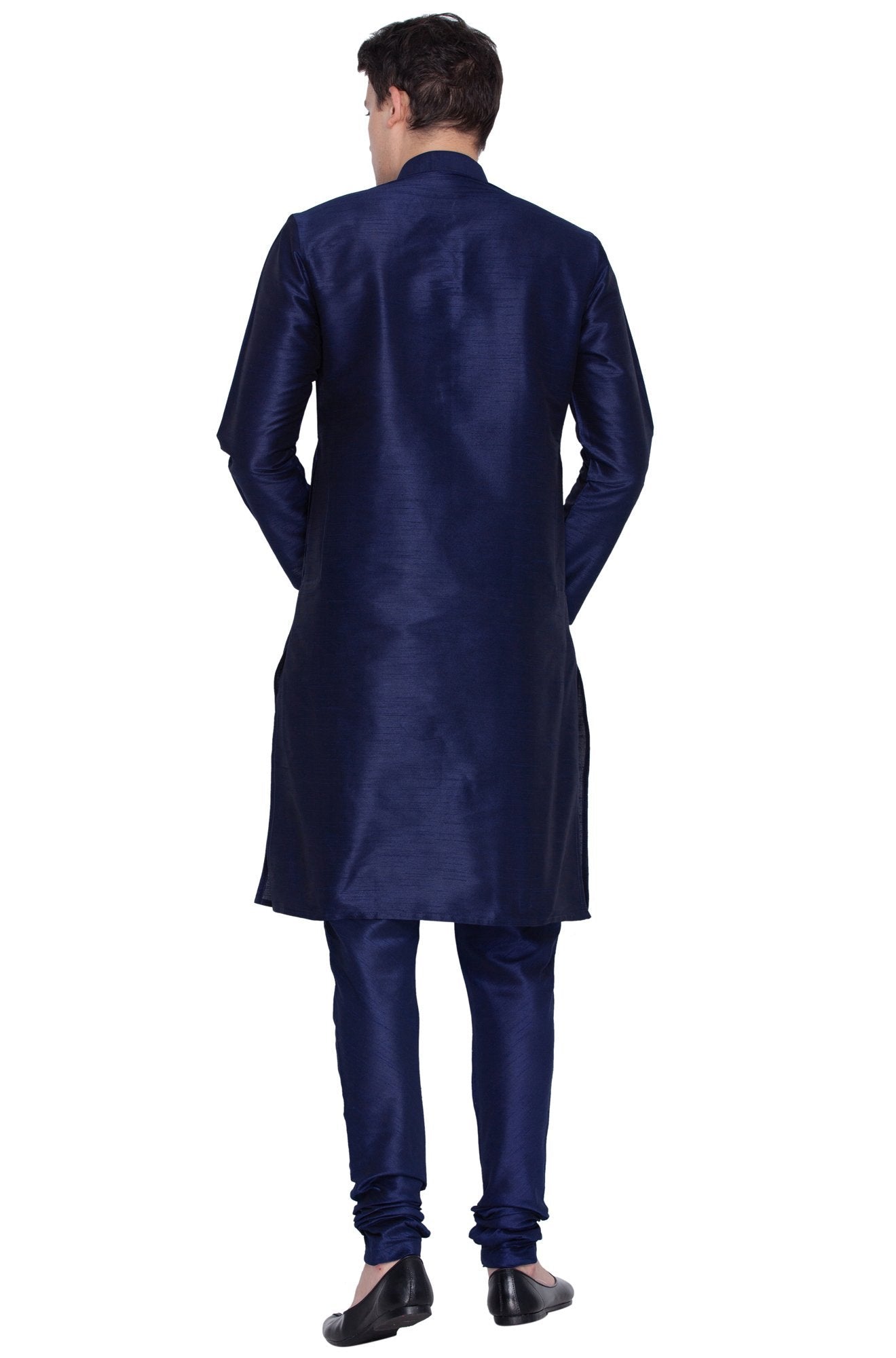 Men's Dark Blue Cotton Silk Blend Kurta and Pyjama Set