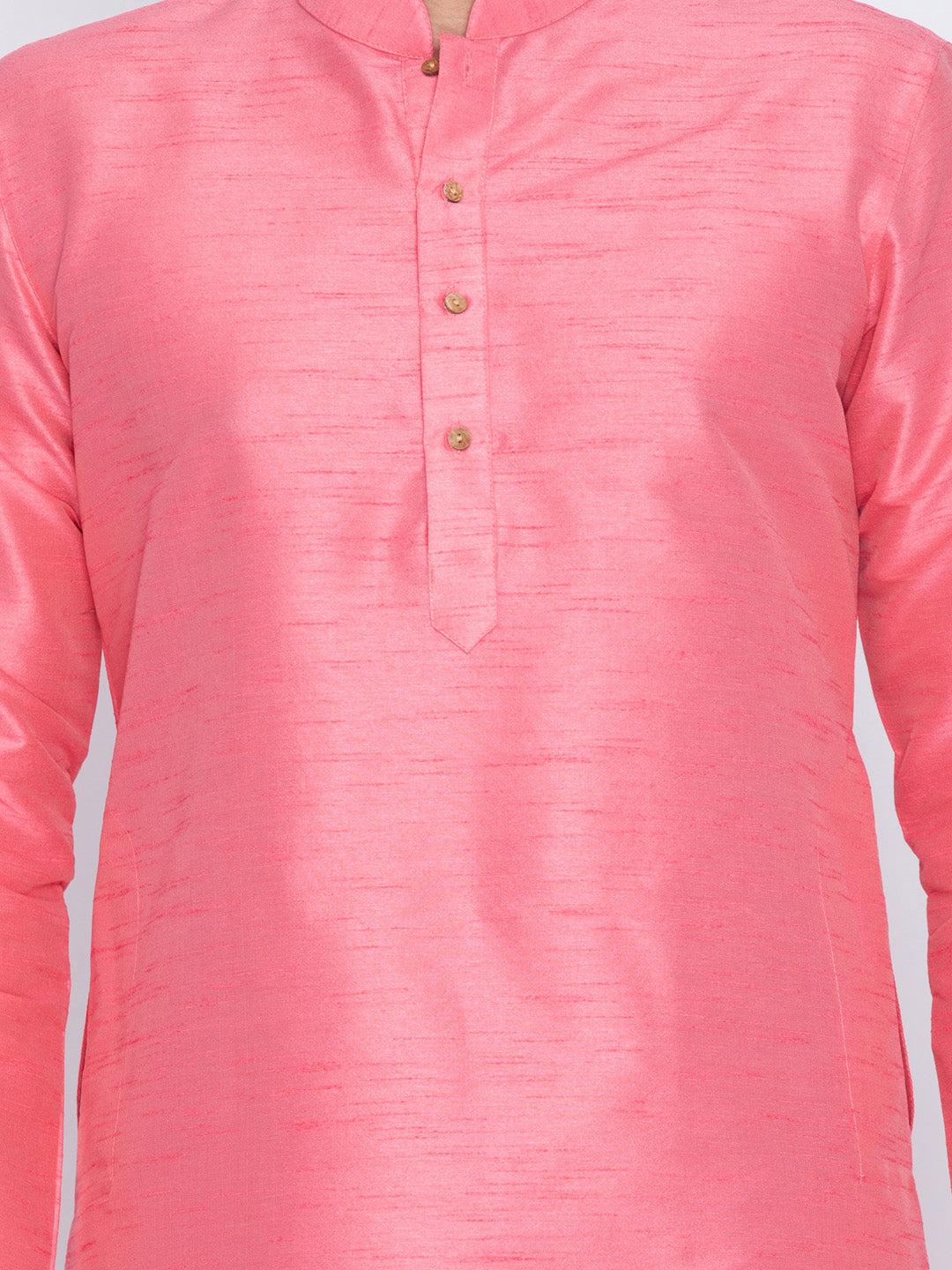 VASTRAMAY Men's Pink Cotton Silk Blend Kurta
