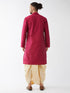 Men's Fuchsia Pink And Gold Cotton Silk Blend Kurta And Dhoti Set