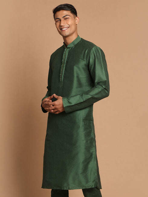 Men's Green Cotton Silk Blend Kurta