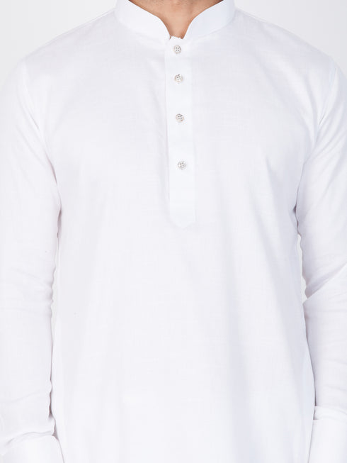 Men's White Cotton Kurta and Pyjama Set
