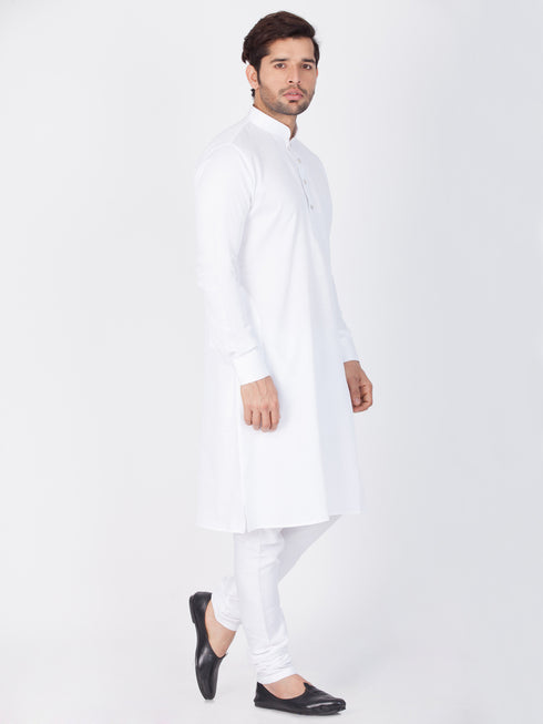 Men's White Cotton Kurta and Pyjama Set