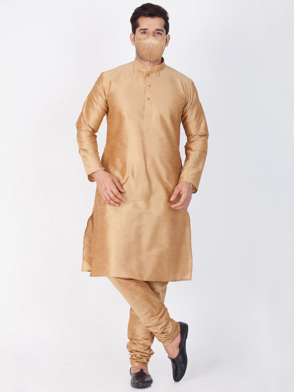 Men's Gold Cotton Silk Blend Kurta and Pyjama Set