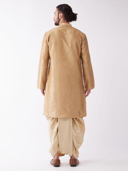 Men's Rose Gold And Gold Silk Blend Kurta And Dhoti Set