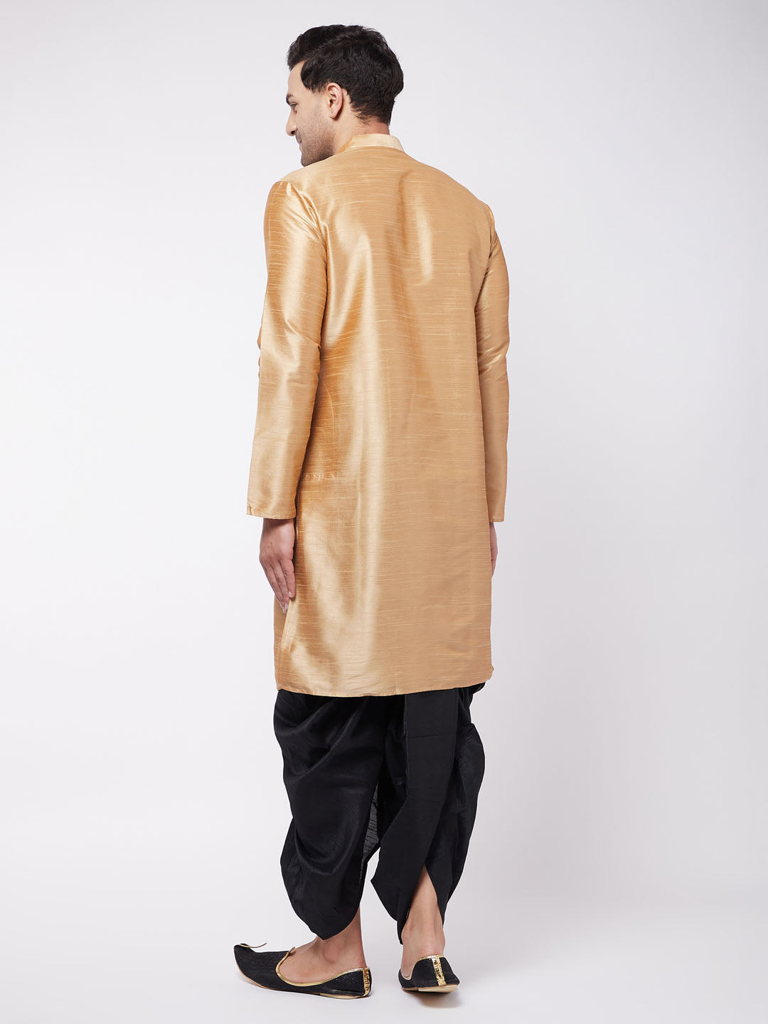 Men's Rose Gold And Black Silk Blend Kurta And Dhoti Set