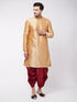 Men's Rose Gold And Maroon Silk Blend Kurta And Dhoti Set