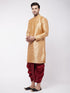 Men's Rose Gold And Maroon Silk Blend Kurta And Dhoti Set