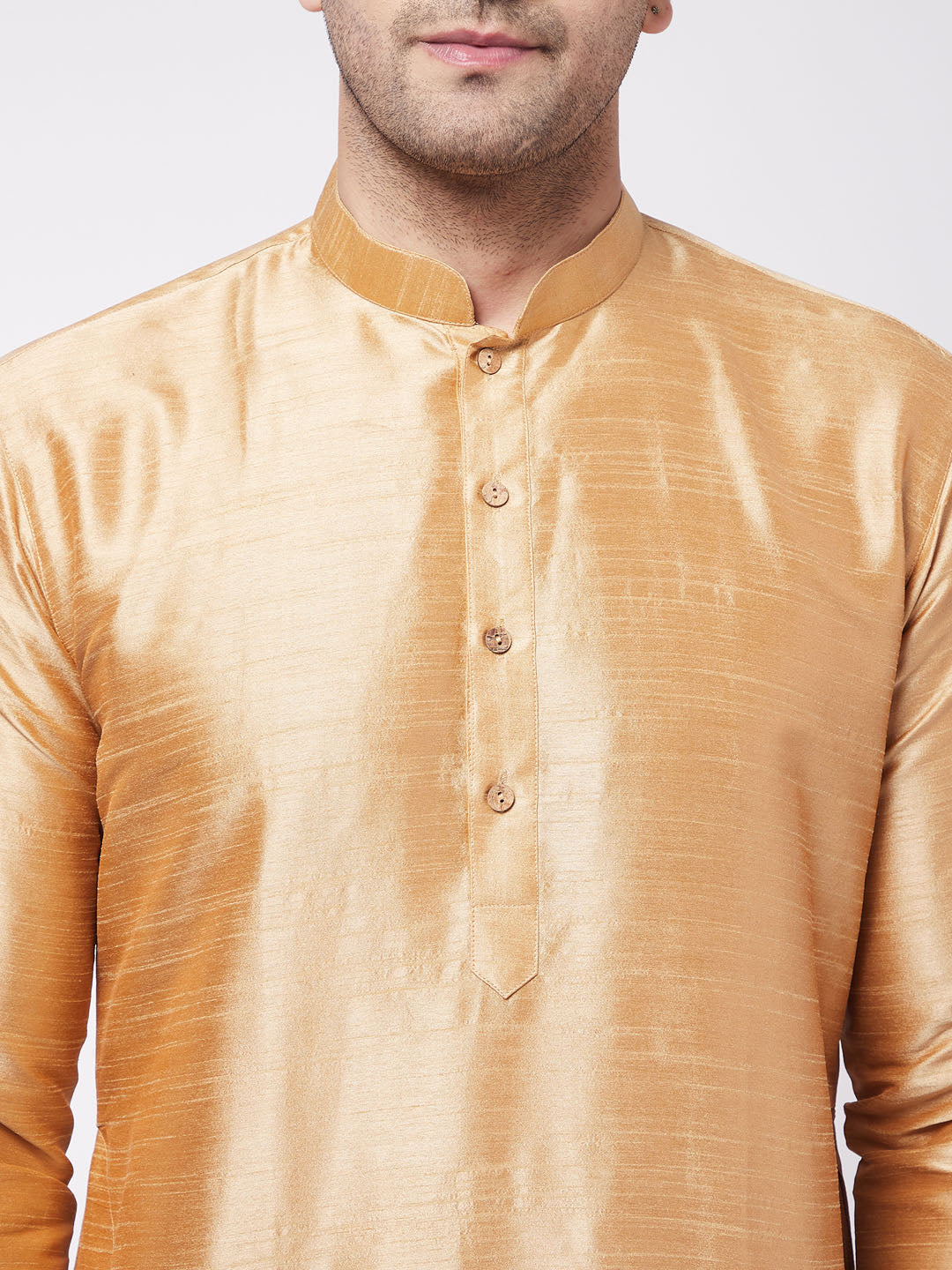 Men's Rose Gold And Maroon Silk Blend Kurta And Dhoti Set