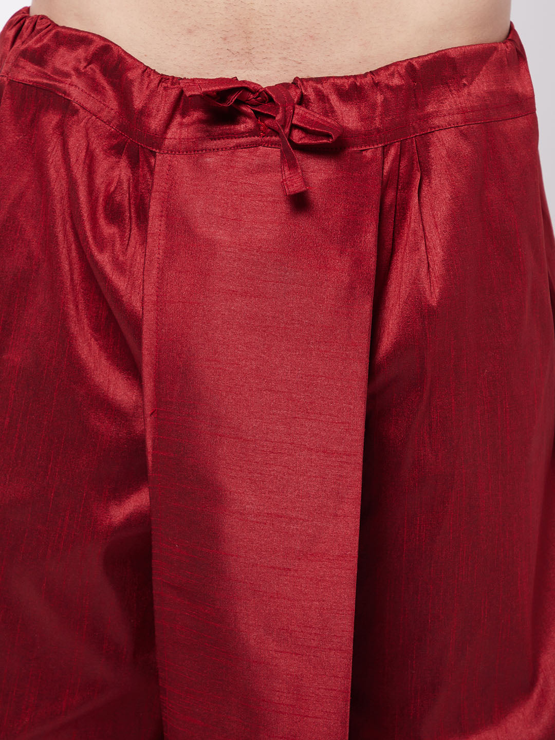 Men's Rose Gold And Maroon Silk Blend Kurta And Dhoti Set