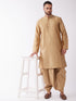 Men's Rose Gold Solid Silk Blend Kurta And Dhoti Set