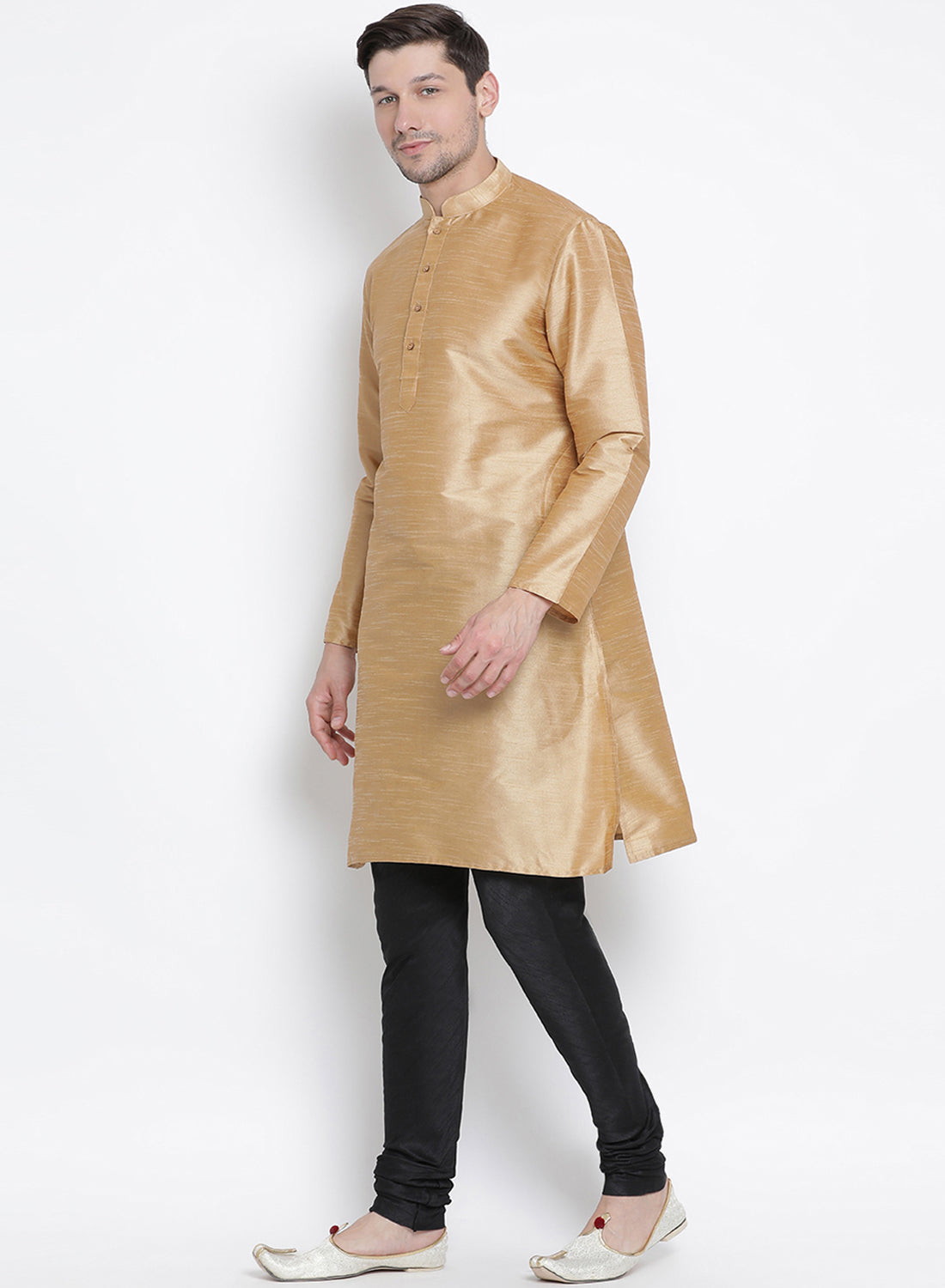 Men's Gold Cotton Silk Blend Kurta and Pyjama Set