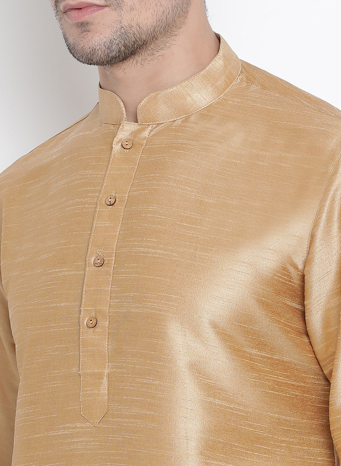 Men's Gold Cotton Silk Blend Kurta and Pyjama Set