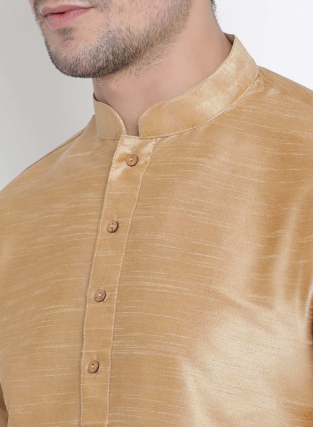 Men's Gold Cotton Silk Blend Kurta and Pyjama Set