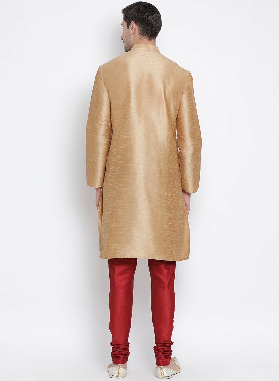 Men's Gold Cotton Silk Blend Kurta and Pyjama Set