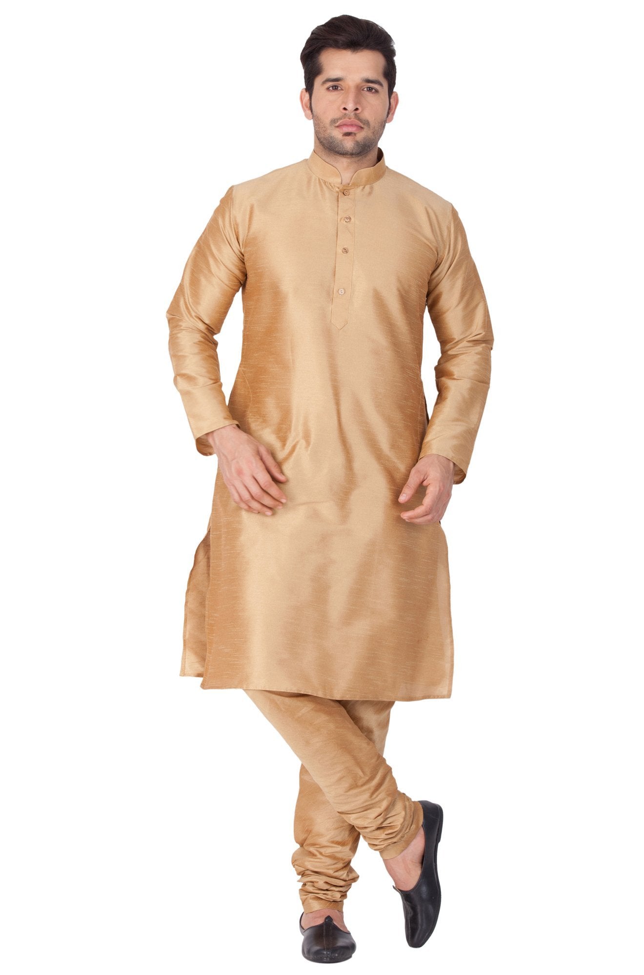 Men's Gold Cotton Silk Blend Kurta and Pyjama Set