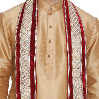 Men's Gold Cotton Silk Blend Kurta, Pyjama &amp; Dupatta Set