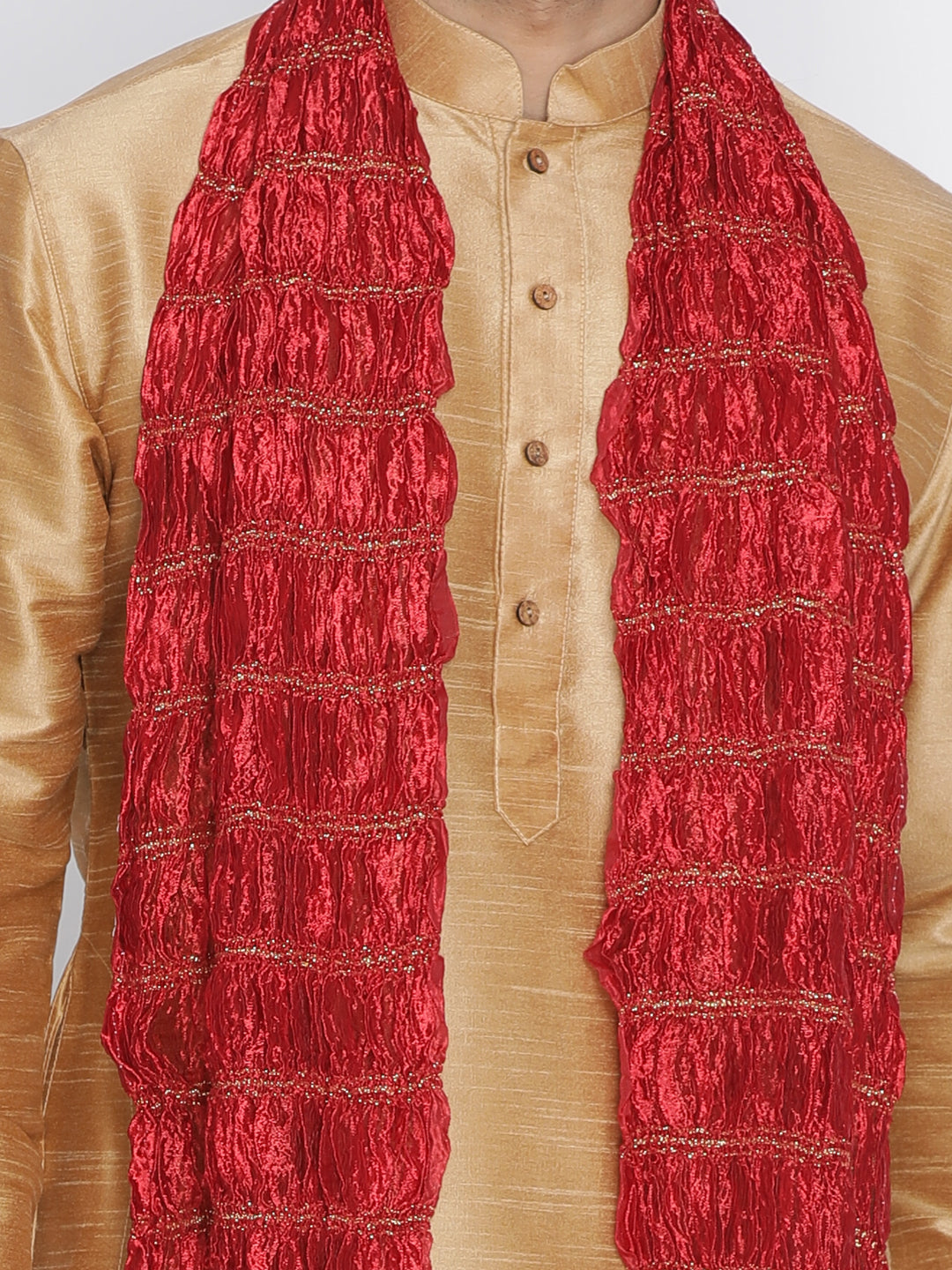 Men's Gold Cotton Silk Blend Kurta, Pyjama & Dupatta Set