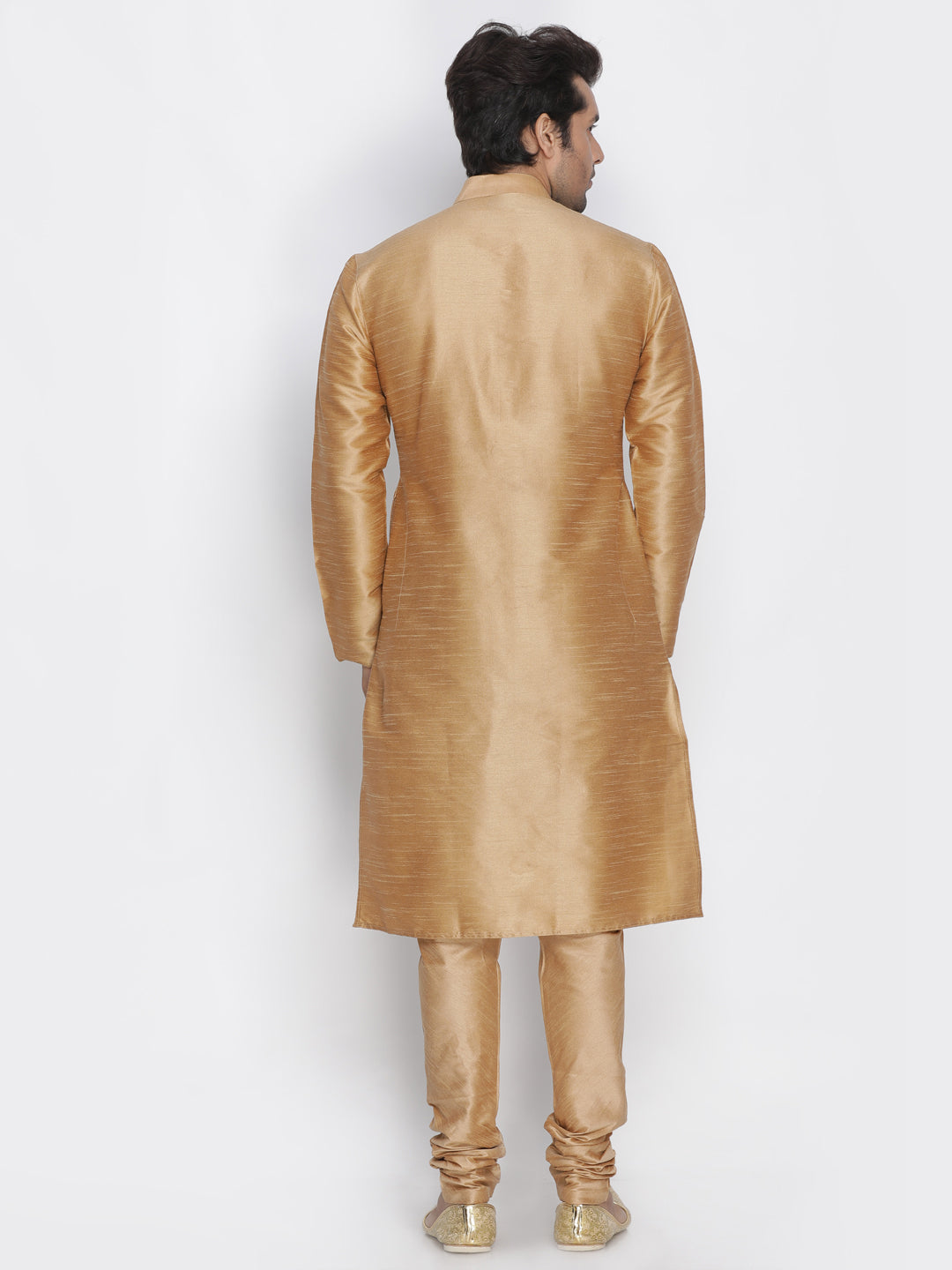 Men's Gold Cotton Silk Blend Kurta, Pyjama & Dupatta Set