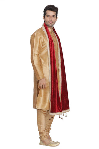 Men's Gold Cotton Silk Blend Kurta, Pyjama &amp; Dupatta Set