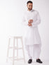 Men's White Cotton Blend Kurta And Dhoti Set