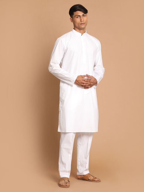Men White Kurta With Pyjamas Set