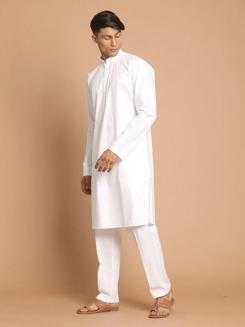 Men White Kurta With Pyjamas Set