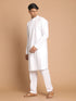 Men's White Kurta With White Solid Cotton Pant Style Pyjama Set
