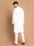 Men's White Kurta With White Solid Cotton Pant Style Pyjama Set