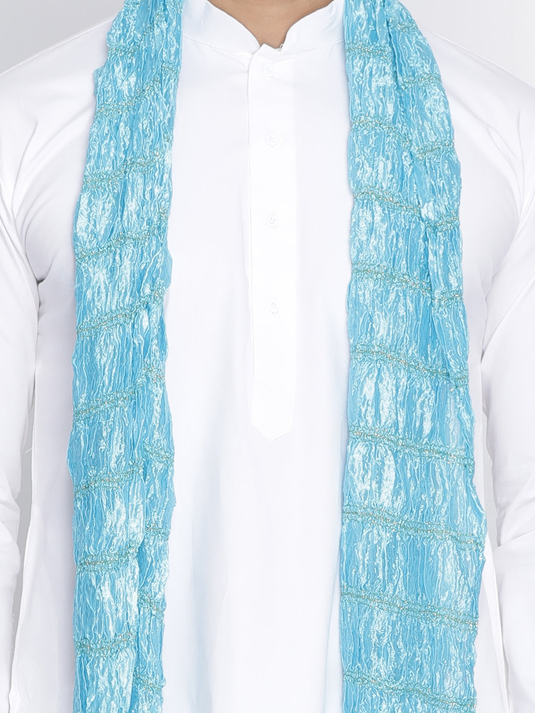 Men's Light Blue Cotton Kurta, Pyjama & Dupatta Set
