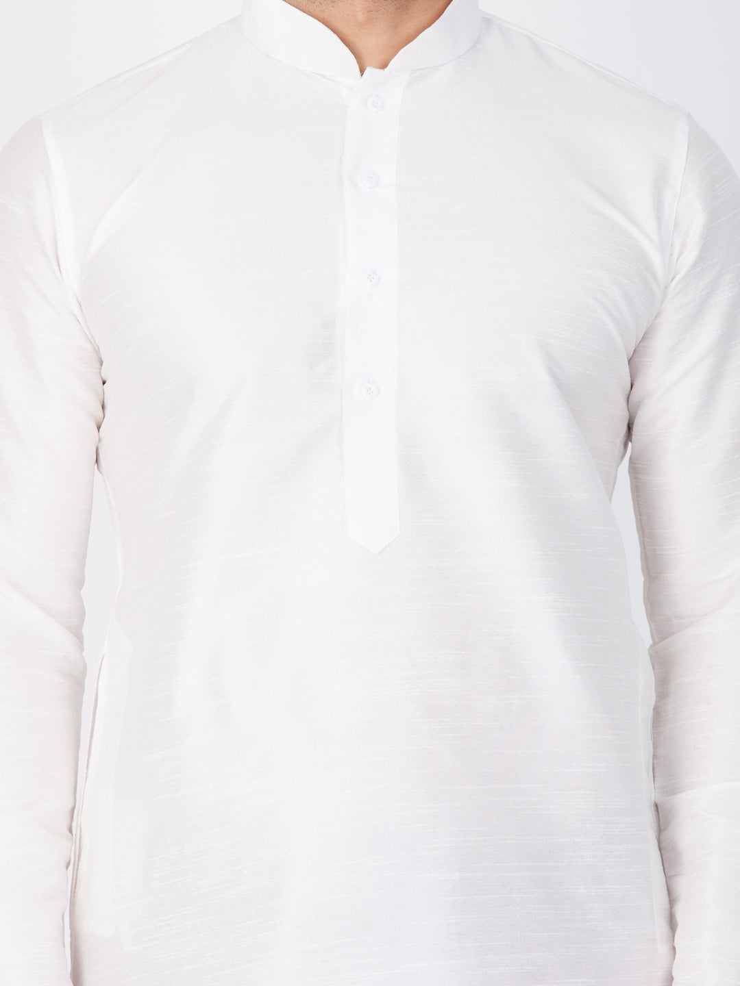 Men's White Cotton Silk Blend Kurta and Dhoti Pant Set