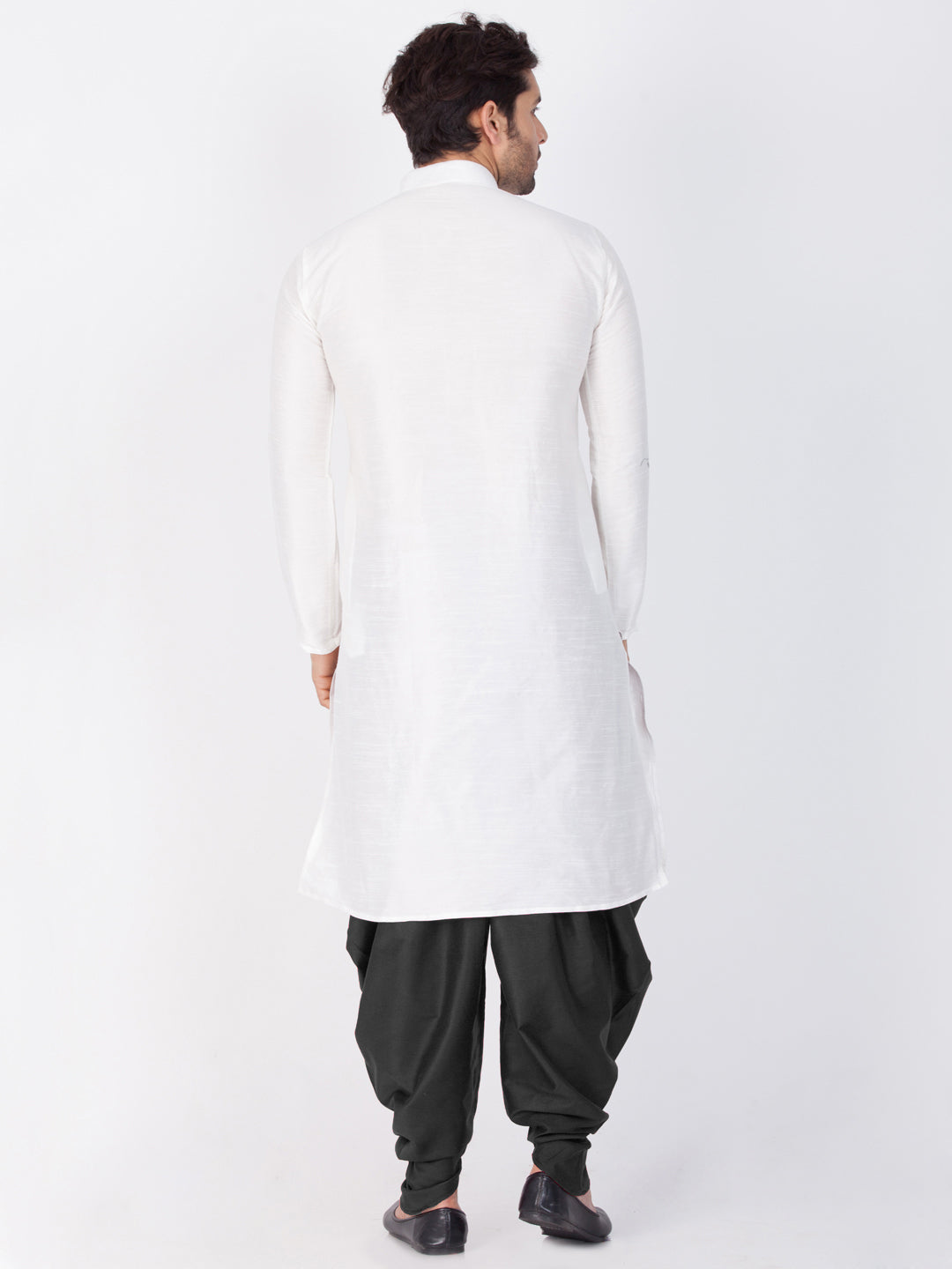 Men's White Cotton Silk Blend Kurta and Dhoti Pant Set