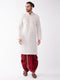 Men's White And Maroon Silk Blend Kurta And Dhoti Set