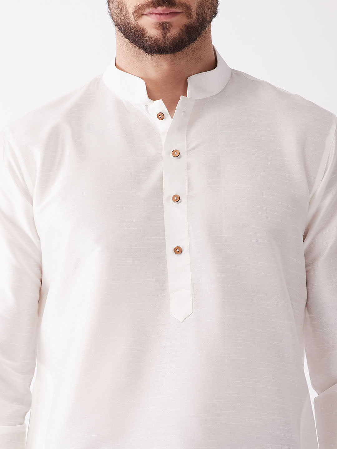 Men's White And Maroon Silk Blend Kurta And Dhoti Set