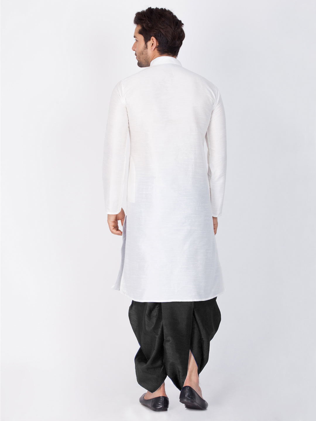Men's White Cotton Silk Blend Kurta and Dhoti Pant Set
