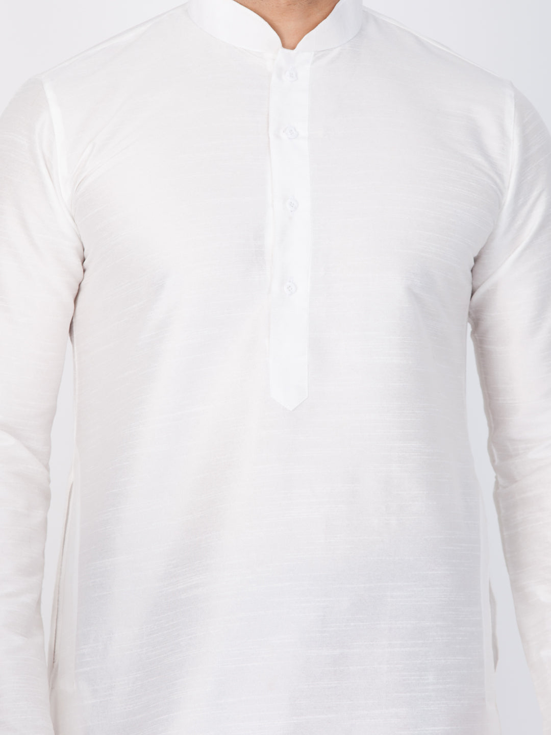 Men's White Cotton Silk Blend Kurta and Dhoti Pant Set