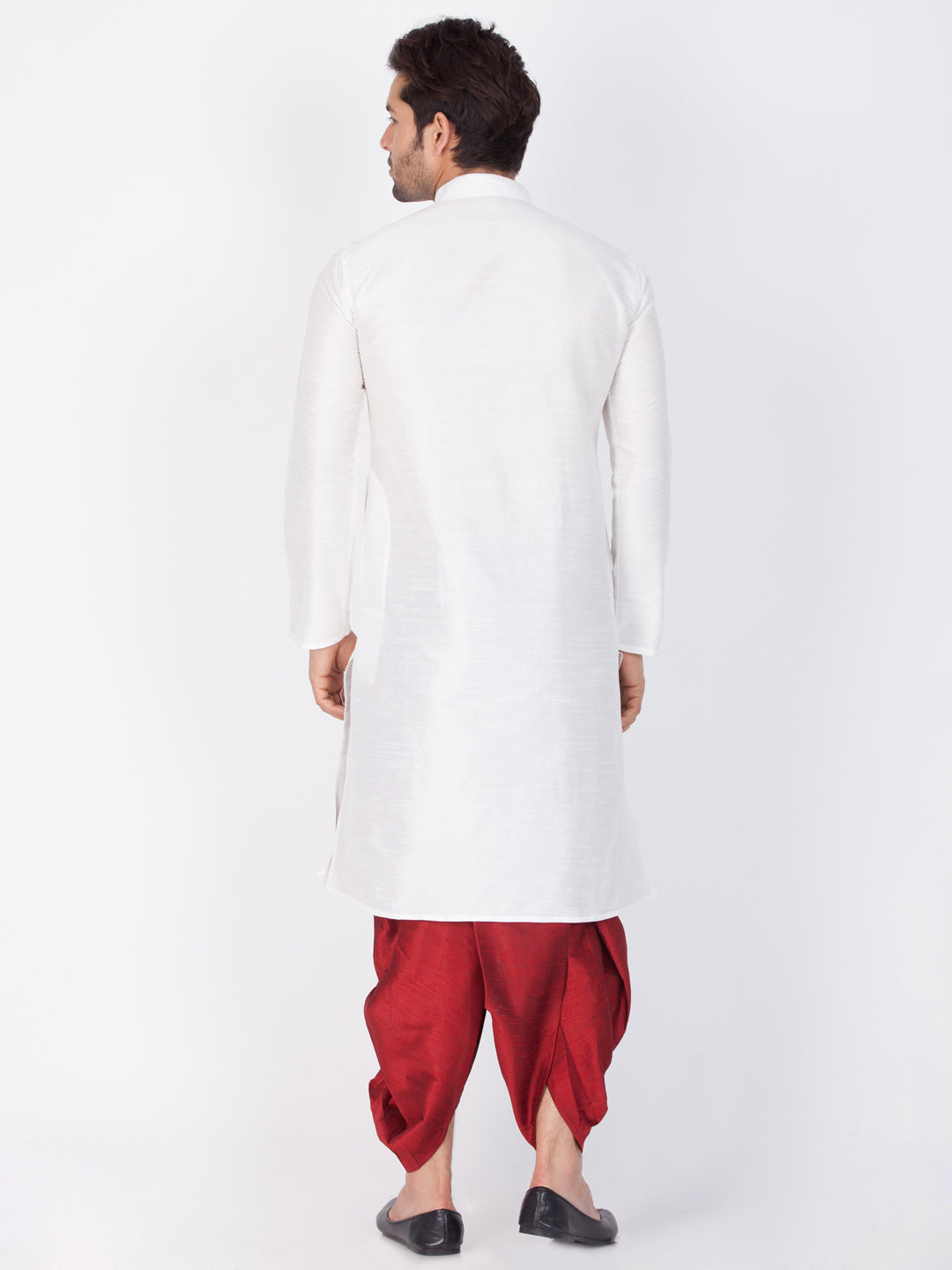 Men's White Cotton Silk Blend Kurta and Dhoti Pant Set