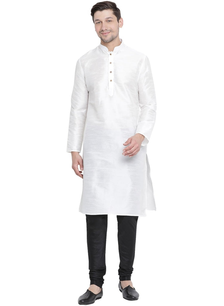 Men's White Cotton Silk Blend Kurta and Pyjama Set